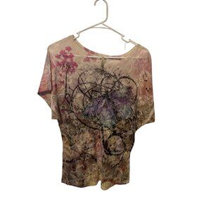 American Age Womens Size Small Burnout Tee Tshirt Shirt Embellished Studded Bead